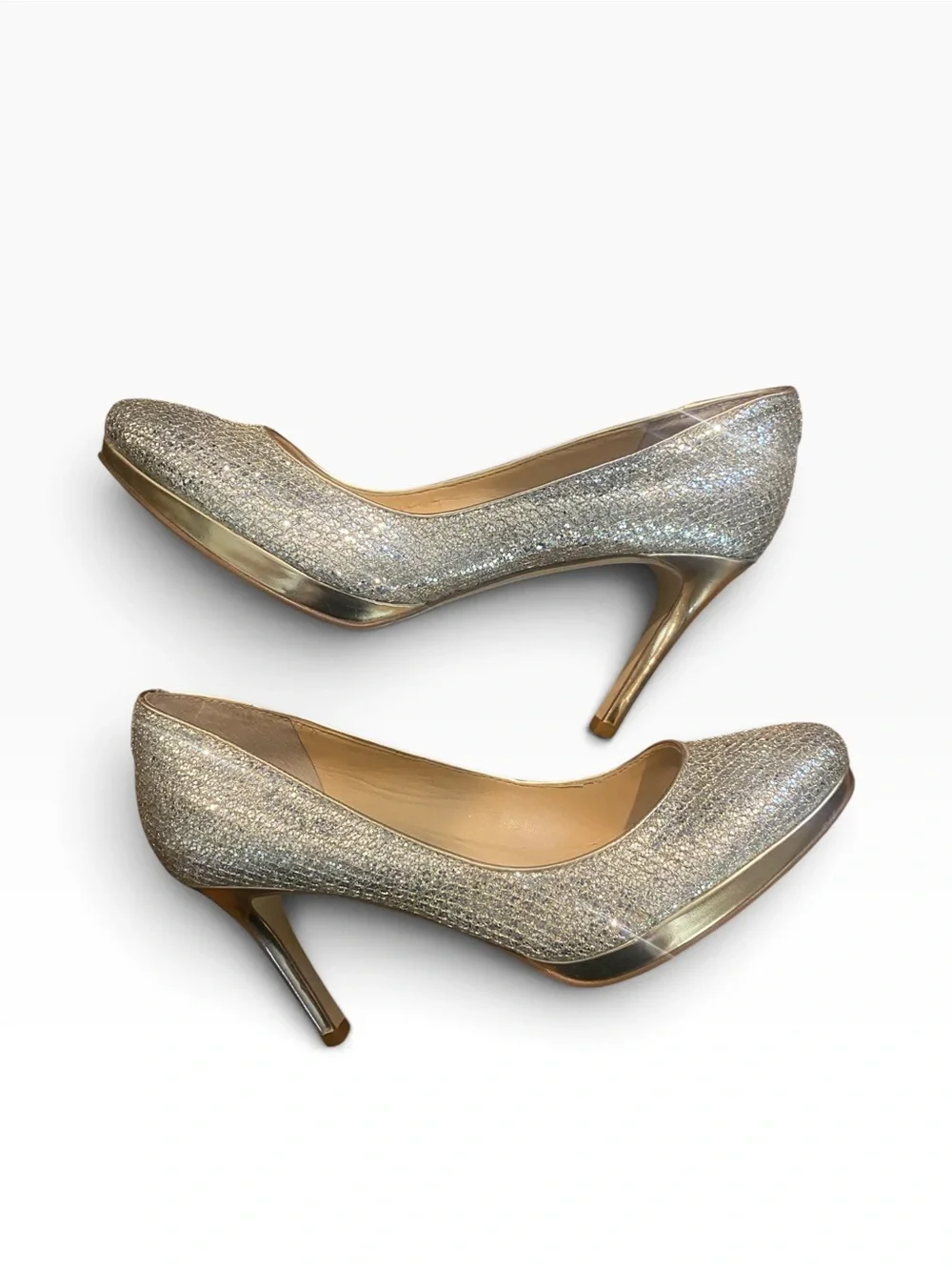 Ivanka Trump Sophia Silver Glitter Gold Pump Platform SZ 7